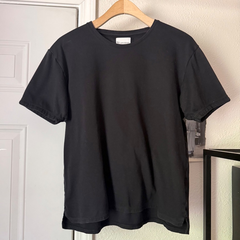 RE JAPAN black crew neck cotton short sleeve boxy tee t-shirt